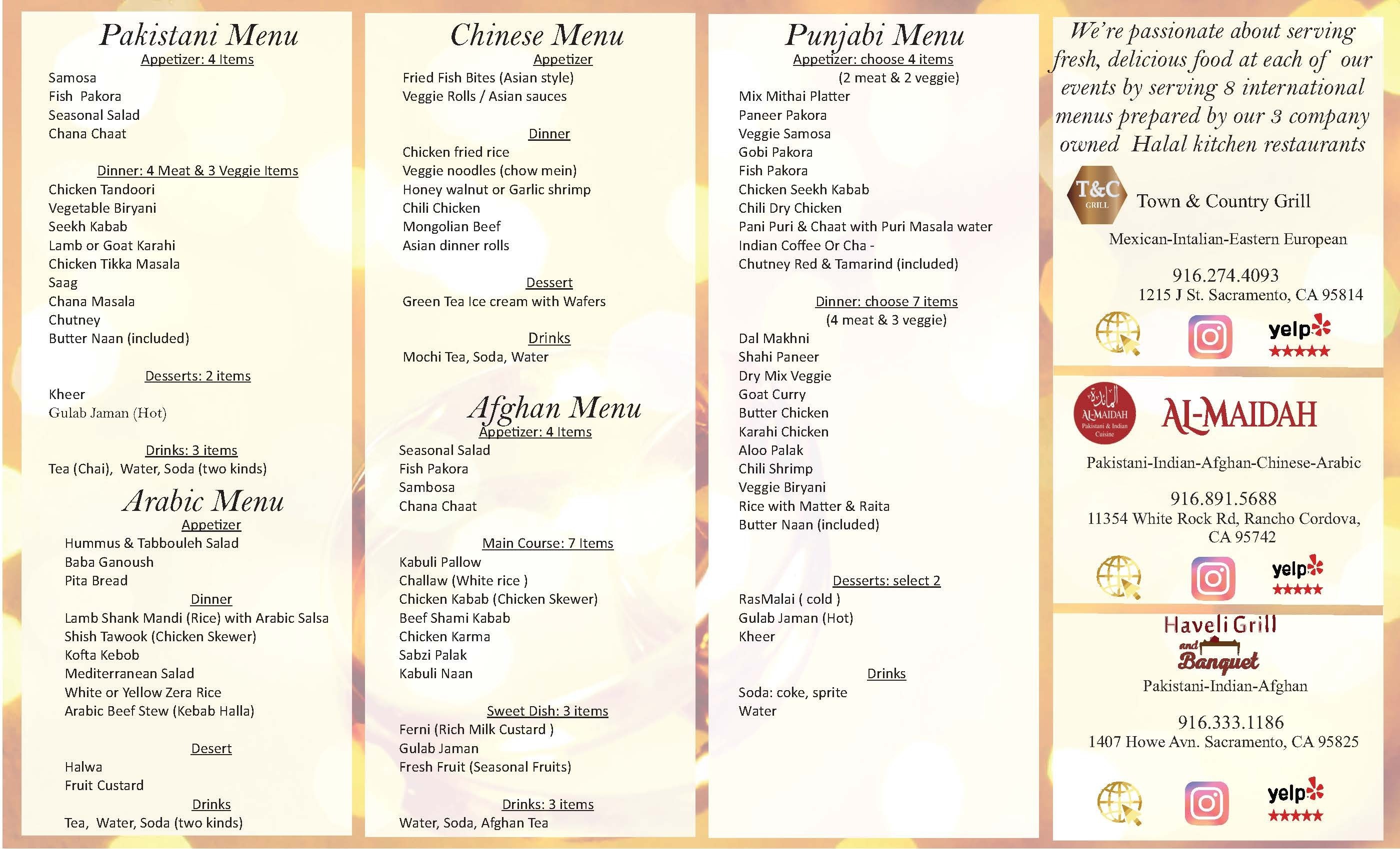 Catering and menu options